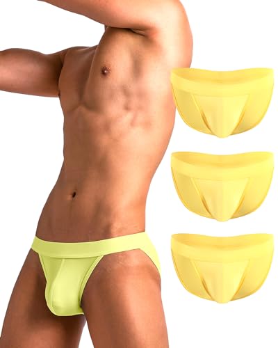 Men's Sexy Ice Silk Bikini Briefs Bulge Pouch Ultra-Soft Low Rise Underwear 3 Pack