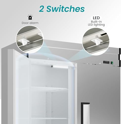Image of 54 inch Upright Commercial Freezer with 2 Solid Door, -10℉ ~ 10℉, 49 Cu.Ft Stainless Steel Reach-in Freezer,Fan Cooling Freezer with 3 Wheels for Restaurant Bar Garage, ETL and DOE Approved