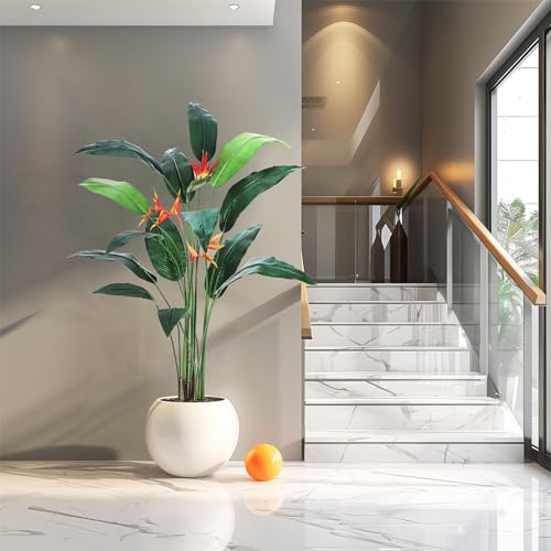 Artificial Bird of Paradise Plant 6FT(72in) Fake Palm Tree for Indoor Outdoor Modern Decor Faux Plants for Home Office Perfect Housewarming Gift with 17 Trunks Faux Leaves and 3 Faux Flowers 2 Pack