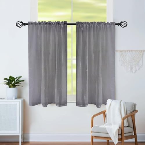 Karseteli Semi Voile Sheer Curtains 30 Inches Long 2 Panels Rod Pocket Window Treatment for Living Room Bedroom Dining Room(Grey 22" W x 30" L)
