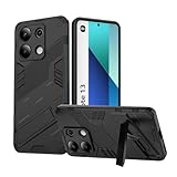 goken cover per xiaomi redmi note 13 4g: custodia armor antiurto con supporto pieghevole, silicone morbido e pc rigido, protezione antiscivolo, case, nero