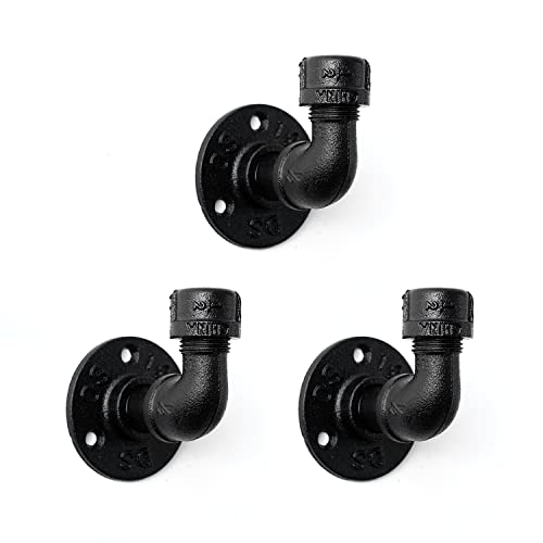 Bathroom Towel Hooks for Hanging 3 Pack Vintage Industrial Pipe Towel Holder Black Wall Mounted Heavy Duty Hook Decorative for Farmhouse Kitchen 3 Black