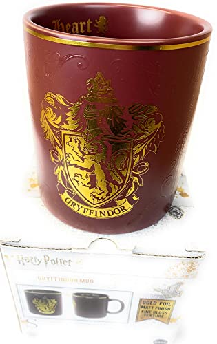 GWCC Mug officiel Harry Potter Gryffondor avec feuille d'or et logo 3D en relief dans une boîte
