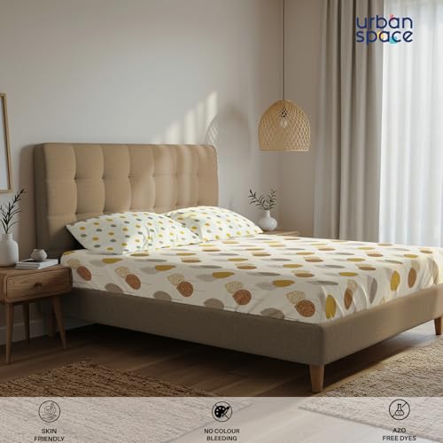 Image of Urban Space Serene 200 TC 100% Cotton Bedsheet for Double Bed, Queen Size Bed Sheet with 2 Pillow Covers Floral(Drops Mustard, Size 88 x 100 inches)