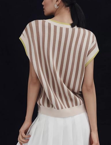 HangNiFang Womens Summer Knit Cardigan Vest V Neck Cap Sleeve Golden Button Sweater Tops2