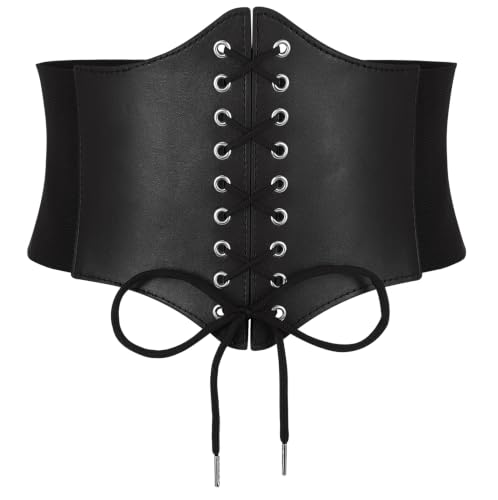 XZQTIVE Black Corset Waist Belt for Women Wide Elastic Tie Waspie Belt for Dresses 4.7inch
