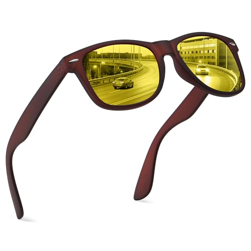 Image of FEIDUSUN Night Vision Driving Glasses for Men Women, Anti Glare Polarized Nighttime Glasses Yellow Lens