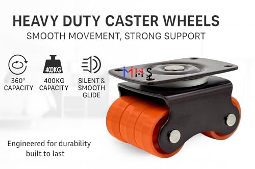 Image of MHS Heavy Duty Revolving Caster Wheels - 360 Rotating Sixer Castor Wheels with Roller | 4pcs with Screws in 1 Set | for Trolley, Furniture, Table, Bed | Made in India (400 KG Load Capacity, 1, Set)