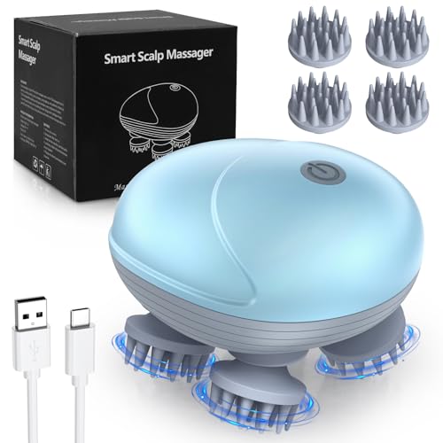 Ankilo Head Massager Scalp, Electric Scalp Massager Massager with 4 Rotatable Massage Heads, Three Modes, Waterproof for Relieving Tight Stiffness Muscles, Promote Bonding