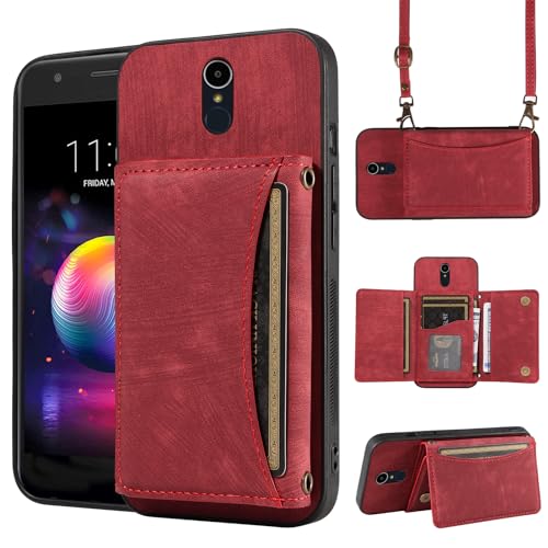 Phone Case For LG Aristo5/K31/Fortune 3/Phoenix 5/K8x/Tribute Monarch/Risio 4 Wallet Cover with and Leather Credit Card Holder Pocket Slim LGK31 Rebel K 31 31K Aristo5 Plus Astro 5+ Risio4 2020 Red