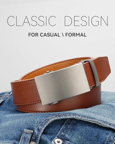 35mm Dress Genuine Leather Men’s Ratchet Belt Adjustable Golf Pants Casual Gift. (Brown,36" to 42" Waist Adjustable)3