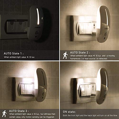 Sensky Motion Sensor Night Light Eye Friendly Front Low Light and Bright Back Light Design Night Lights for Bathroom Hallway (Warm White)