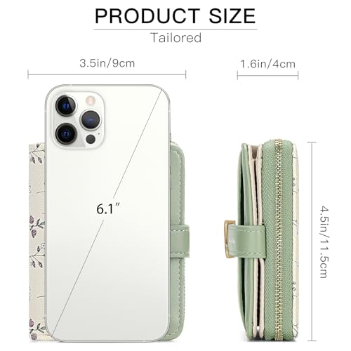 GAEKEAO Small Wallets Woman RFID Blocking Vegan Leather Bifold Floral Ladies Purse Card Holder with Zipper Pocket ID Window3