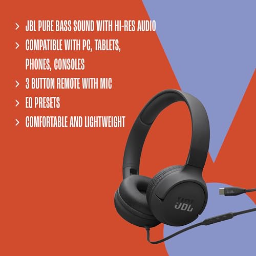 JBL Tune 520C - USB-C Wired on-Ear Headphones with Hi-Res Audio Support, JBL Pure Bass Sound, Comfort fit, USB-C connectivity, 3-Button Remote with Microphone and EQ presets Control (Black) - Image 6