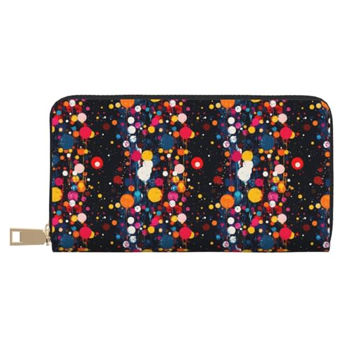 Abstract Colorful Dots Print Wallet Women Men, Long PU Leather Wallets for Women, Cute Womens Travel Wallet Purse Pouch with Zipper Pocket
