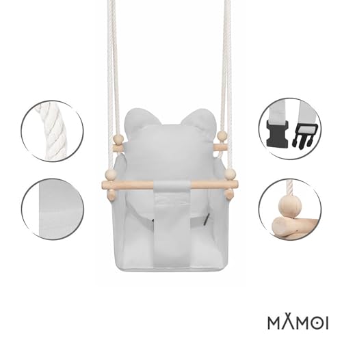 MAMOI® Balancoire Interieur pour Bebe et Enfants, Siege balançoire en Bois et en Coton pour bébé, Balansoire pour Enfant, Balancelle scandinave, Baby Swing – Image 3