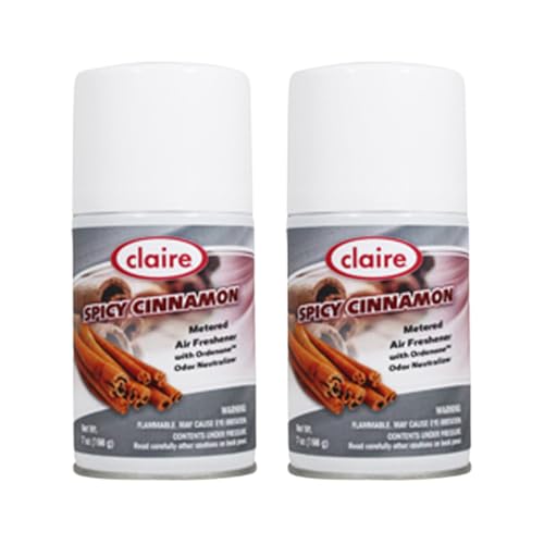 Claire CL122 7 Oz. Spicy Cinnamon Metered Air Freshener Aerosol Can (2 Pack)