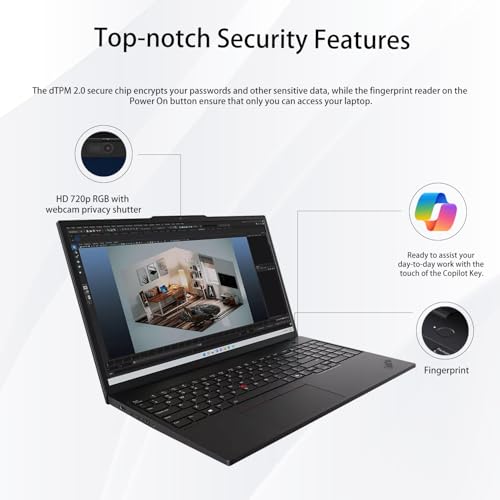 Image of Lenovo ThinkPad E16 Business Laptop, 16 inch FHD+ Anti-Glare Touchscreen, AMD Ryzen 5 7535U, 16GB DDR5, 512GB SSD, Wi-Fi 6E, Fingerprint, Backlit, Webcam, Windows 11 Pro, Bundle with 7-in-1 USB-C Hub