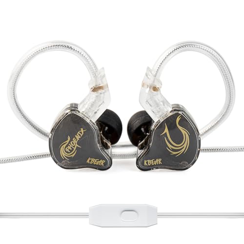KBEAR Phoenix IEM - Auriculares de aluminio doble lámina, cable 3.5 mm, imán DD 10 mm, diafragma PET, graves profundos (negro, con