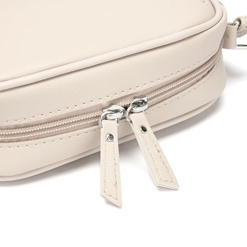 QKEPCY Damen Handy Umhängetasche Echtes Leder Crossbody Bag Damen Handytasche zum Umhängen Umhängetasche Damen Klein Moderne Taschen (Beige)