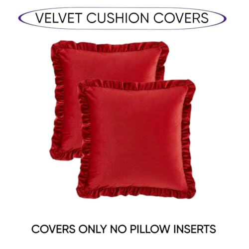 Image of Amazon Brand - Umi Velvet Red 16x16 Pillow Covers, Set of 2 Decorative Ruffle Cushoin Pillow Covers for Sofa Couch