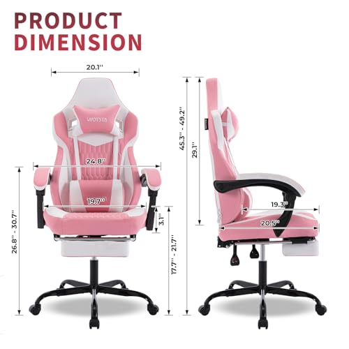 Gaming-Chair-with-Footrest-High-Back-Gaming-Chairs-PVC-Leather-Ergonomic-Gamer-Chair-with-Adjustable-Headrest-Lumbar-Support-Racing-Style-Video-Gaming-Chair-for-OfficeHome-Pink Gaming Chair with Footrest High Back Gaming Chairs PVC Leather Ergonomic Gamer Chair with Adjustable Headrest Lumbar Support Racing Style Video Gaming Chair for OfficeHome Pink