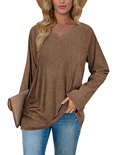 Tunic Tops for Leggings for Women Brown Long Sleeve Shirt Oversized Sweaters XL