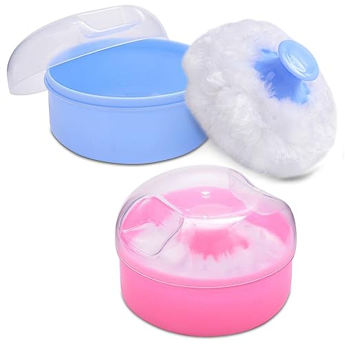 Baby Powder Container with Puff - 2Pcs Body Powder Puff with Handle Bath Powder Puff and Container Baby Puffs with Container Travel Kit - Makeup Puffs for Powder Talcum Powder with Puff for Women