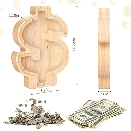 Icnice Wood Piggy Bank For Kids Boys Girls, Piggy Bank In The Shape Of Dollar Sign, Personalized Wooden, Coin Bank Birthday Gift For Kids, Children's Day Gift #TOP2