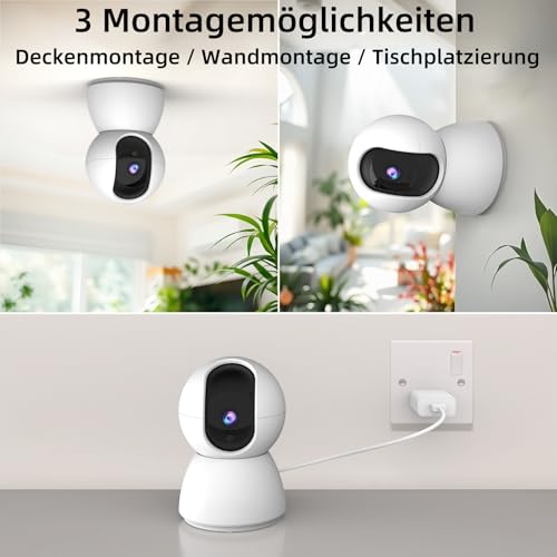 CiKiKWXO 2.4/5GHz Überwachungskamera Innen WLAN mit 2K (3MP) HD Kamera Überwachung Innen PTZ– Bewegungserkennung, IR Nachtsicht, Zwei-Wege-Audio Kompatibel mit Alexa für Haustier/Innen