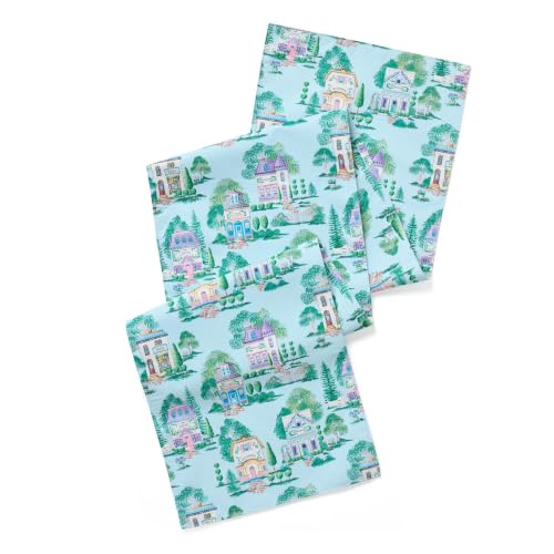 Lenox Spice Village Allover Table Runner, Blue, 14" W x 70" L