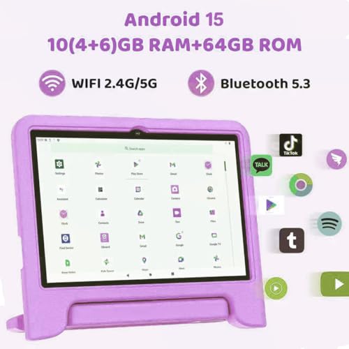 Image of COLORROOM 2026 Upgraded Android 15 Tablet, 10inch Kids Tablet, Octa-core CPU, 10GB+64GB+1TB Expand Tablets for Kids with Kids Space, Parental Control, 6000mAh Big Battery,Touchscreen Tableta (Purple)
