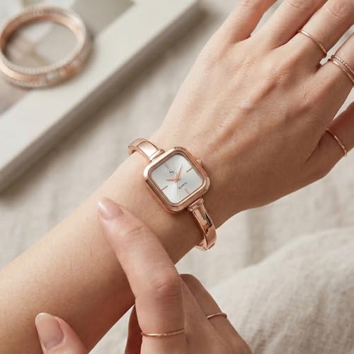 Image of Shocknshop Elegant Bangle Aura Square Dial Ladies Rose Gold Bracelet Strap Watch for Woman -WCH181