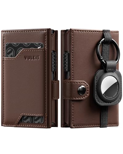 Image of VULKIT Pop up Card Wallet with AirTag Holder RFID Blocking Credit Card Holder with Banknote Compartment & ID Window for Men(Espresso)