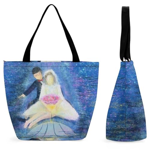 Sac à main peinture de couple artistique, cabas femme grande capacité 28.5x18x32.5cm