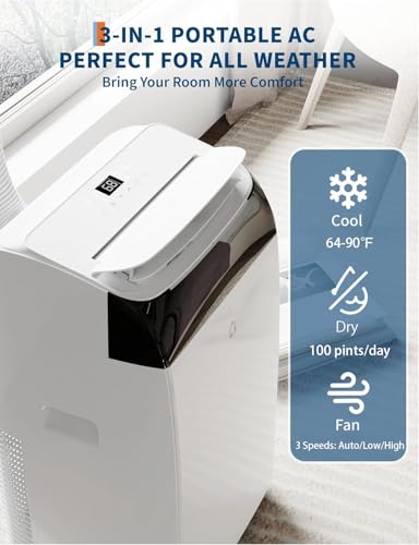 Image of Garvee 14,000 BTU Portable Air Conditioner, 3-in-1 Portable AC Unit with Cool, Dehumidifier & Fan Modes, Covers Rooms up to 750 sq.ft, Sleep Mode, Remote Control, Timer & Full Window Kit