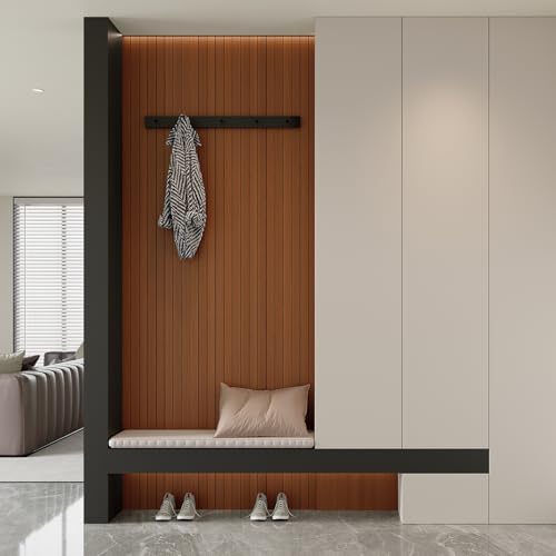 Yutianli PVC Slat Wall Panel Peel and Stick 236"x 15.7" Faux Wood Slat Panel Artificial Walnut Wood Grain Self-Adhesive Soundproof 3D Wall Panel for Walls and Ceilings