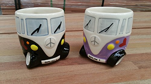Juego de dos tazas pintadas a mano para furgoneta, color negro y morado