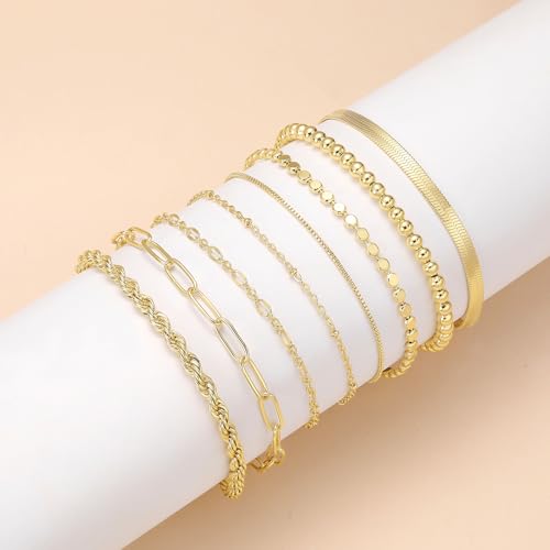 Gold Bracelets for Women, 14K Real Gold Plated Stackable Bracelet Set, Trendy Jewelry for Women, Adjustable Dainty Jewelry Gifts for Women4