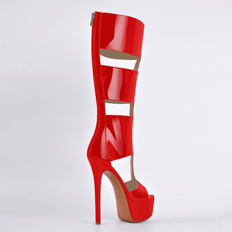 Image of Richealnana Women's Gladiator Knee-High Platform Heels-Stiletto Peep Toe Boots with Back Zipper for Club,Prom,Dance,Sexy