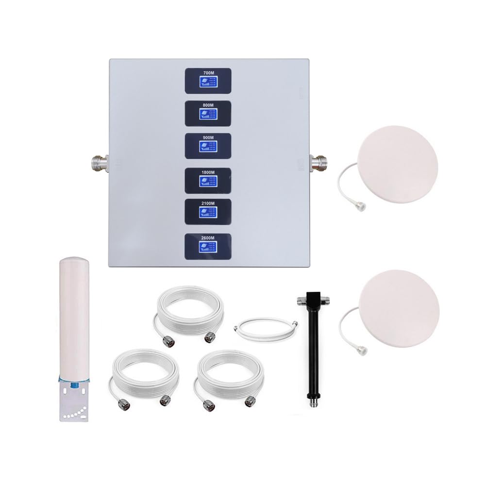 Ripetitore GSM Ripetitore Segnale Cellulare 6 Bande, Migliora il Tuo Segnale 2G/3G/4G/5G, Due Antenne Interne