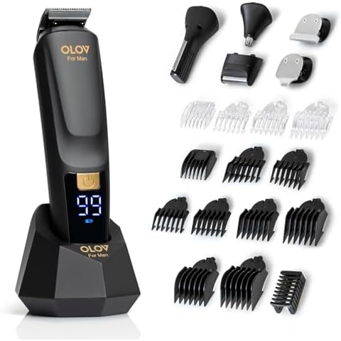 OLOV For Man Beard Trimmer, 21 Piece All-in-One Mens Grooming Kit and Hair Clipper, Nose, Ear,Body and Face, Electric Razor with USB Recharge Dock Cover