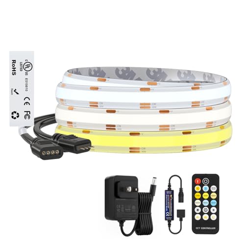 Image of BTF-LIGHTING FCOB COB CCT 3000K-6000K Tunable White LED Strip with RF Remote,UL Listed 12V 9.8FT 640LEDs /m Super Bright Dimmable Tape Light for Bedroom Kitchen Under Cabinet Indoor Decor