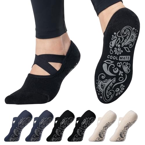 CoolMate Pilates Socks with Grips for Women, Yoga Socks, Crew Non Slip Women for Workout, Barre, Pilates Gifts
