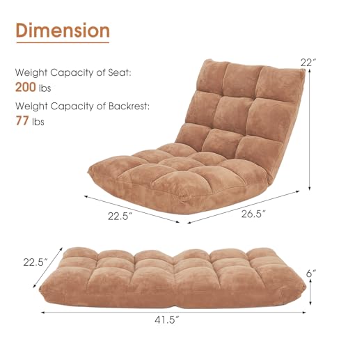 Image of Giantex Folding Floor Chair with Back Support, 14 Adjustable Position, Padded Sleeper Bed, Couch Recliner, Gaming Floor Chairs for Adults, Meditation, Living Room (TAN)