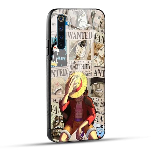 Image of NDCOM for Realme 6 Pro Back Cover Glass Case Anime One Piece Wanted Luffy