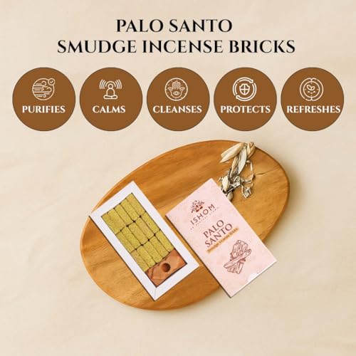 Image of Palo Santo Smudge Incense Bricks, 100% Natural Palo Santo Wood, Sourced from Peru, Long Lasting Aroma for Home Purification, Meditation, Cleansing & Aromatherapy, Pack of 45 Bricks with Holders