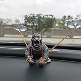 FOWSEEK ゴリラ カーアクセサリー ダッシュボード装飾 車の装飾 滑り止めマット&ゴールドチェーン付き ゴリラ 車内デスクオーナメント 水槽装飾 ホームアクアリウム装飾