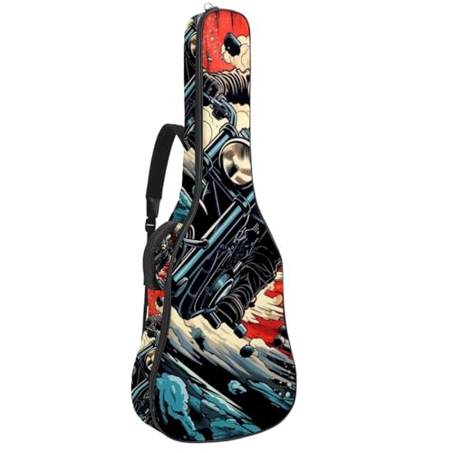 Sac de transport pour guitare acoustique élégant avec motif de moto et deux poches de rangement
