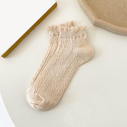 Lace Socks Shallow Mouth Breathable Cotton Socks Soft Hollow Women's Socks(Light coffee)